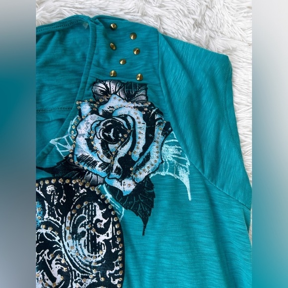 blue rose embellished short sleeve top size XXL - Picture 5 of 16